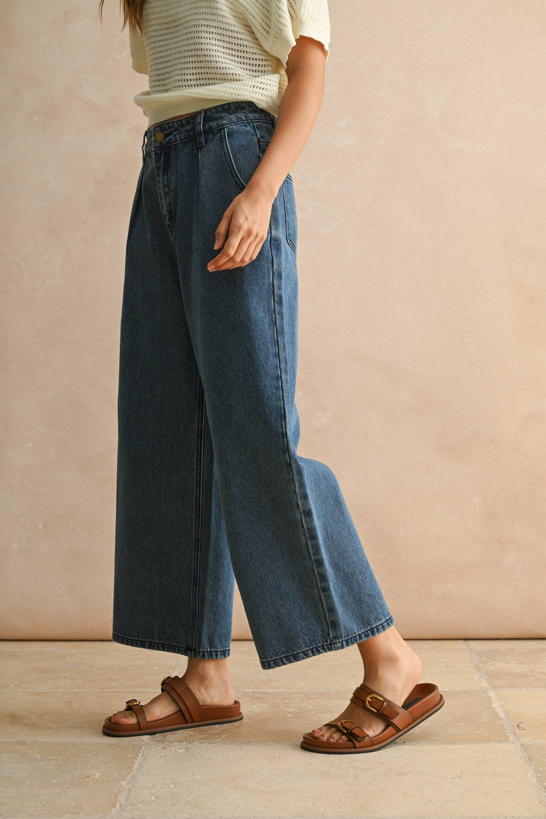 P1224   MINI PLEAT FRONT RELAXED DENIM PANTS