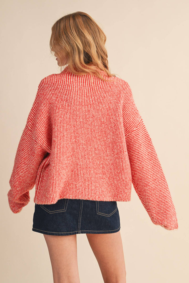 STRIPED SWEATER CARDIGAN WITH COLORFUL BUTTONS MS112