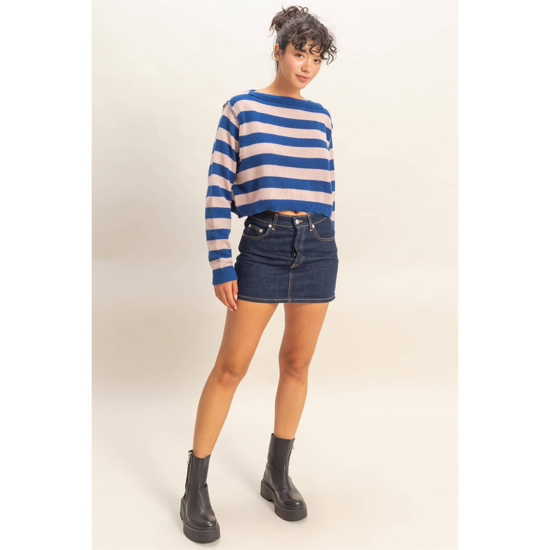 Relaxed Fit Striped Boat Neck Sweater  DS29