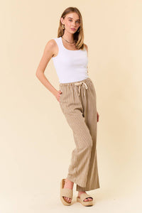 LINEN BLEND STRIPE WIDE LEG PANTS