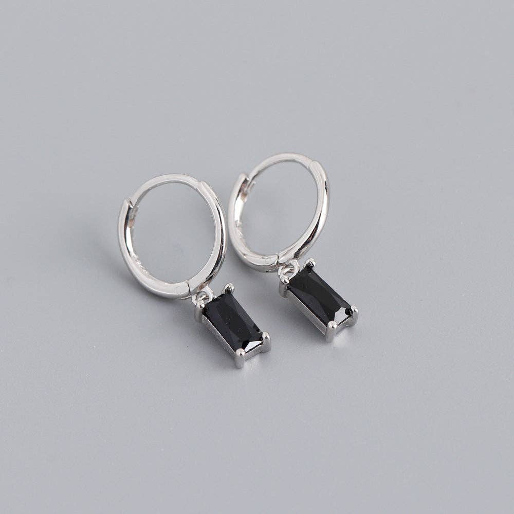 Emerald Cut Color Gem Drop Earrings in 925 Sterling Silver