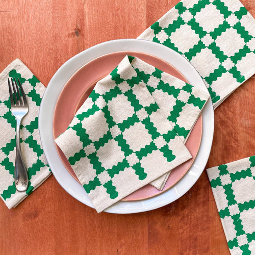 Natural Cotton Cloth Napkins, Green Party Time Plaid BB22