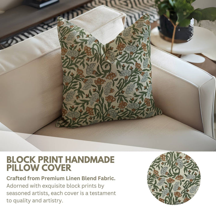 Traditional Block Linen Blend Pillow Cover - Thorny Stems FB03