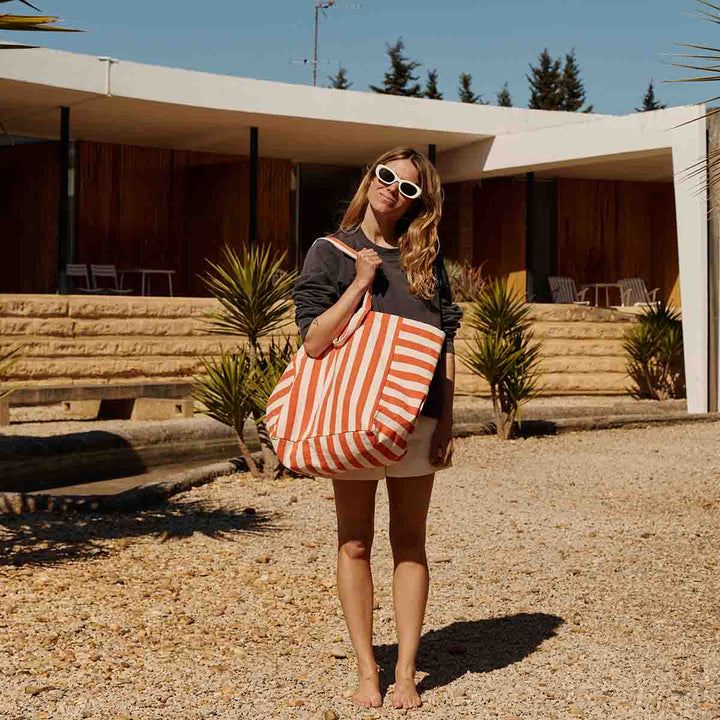 ELISA TOTE BAG STRIPES GREIGE / TOMATO