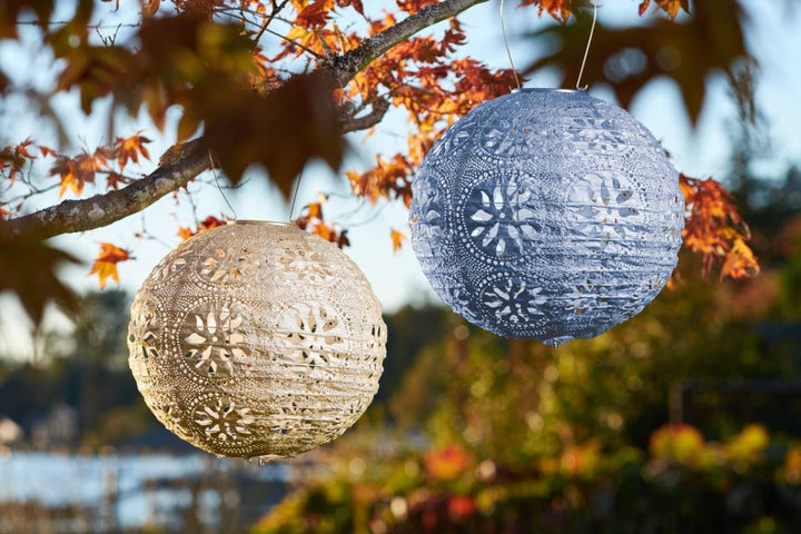 Stella Boho 12" Globe Solar Lantern - Pearl