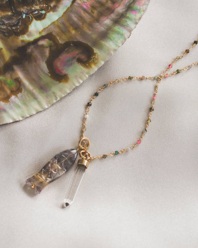 Paella del Mar Gemstone Charm Longer Length Necklace LN04