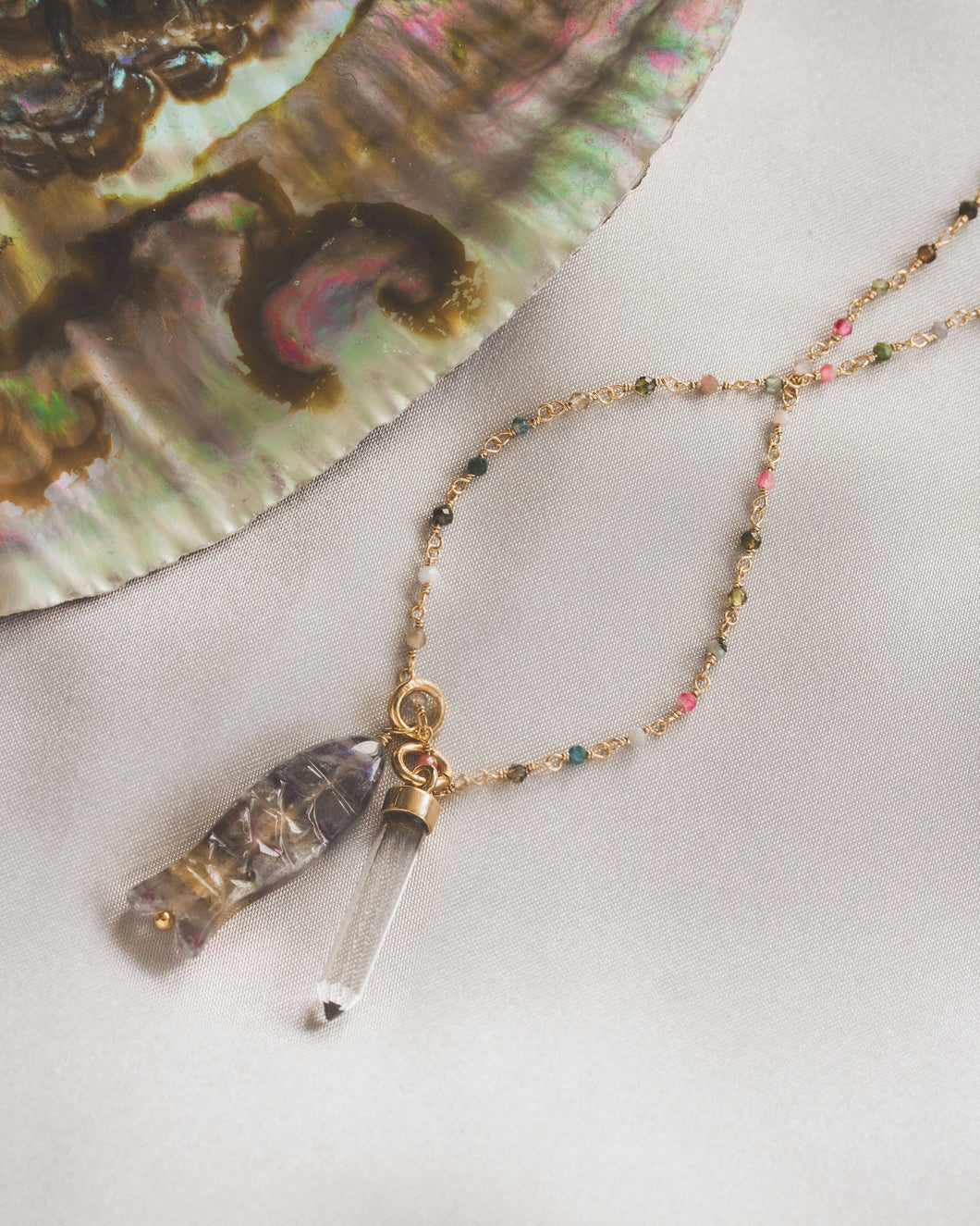Paella del Mar Gemstone Charm Longer Length Necklace LN04