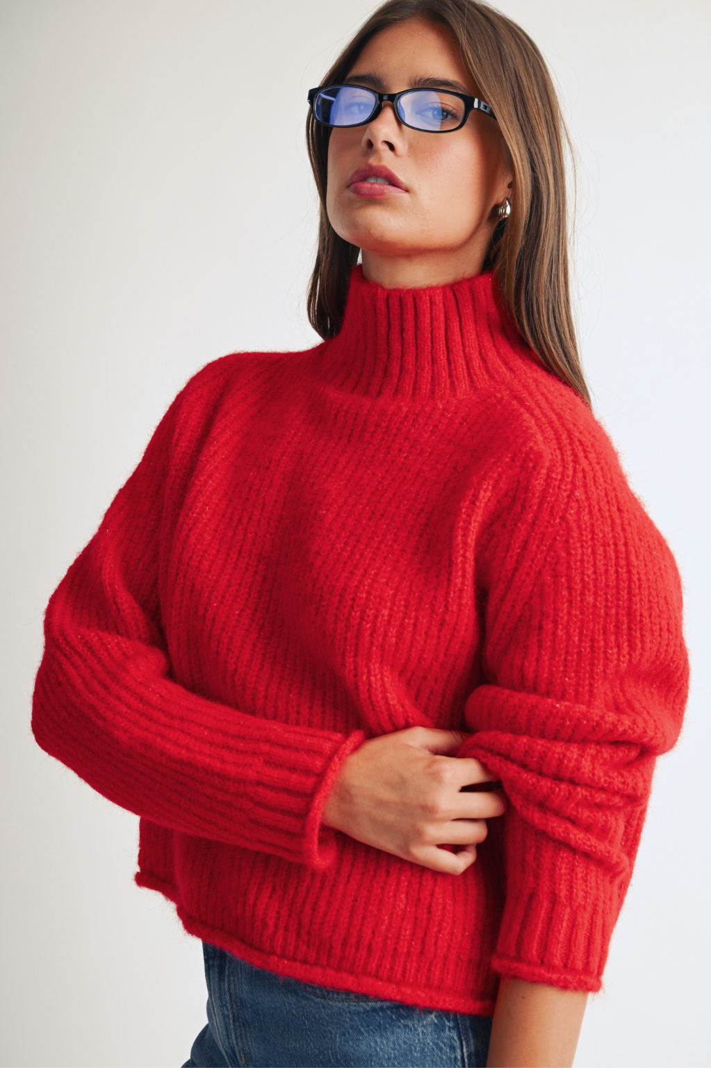 348K Soft Brushed Mock Neck Sweater