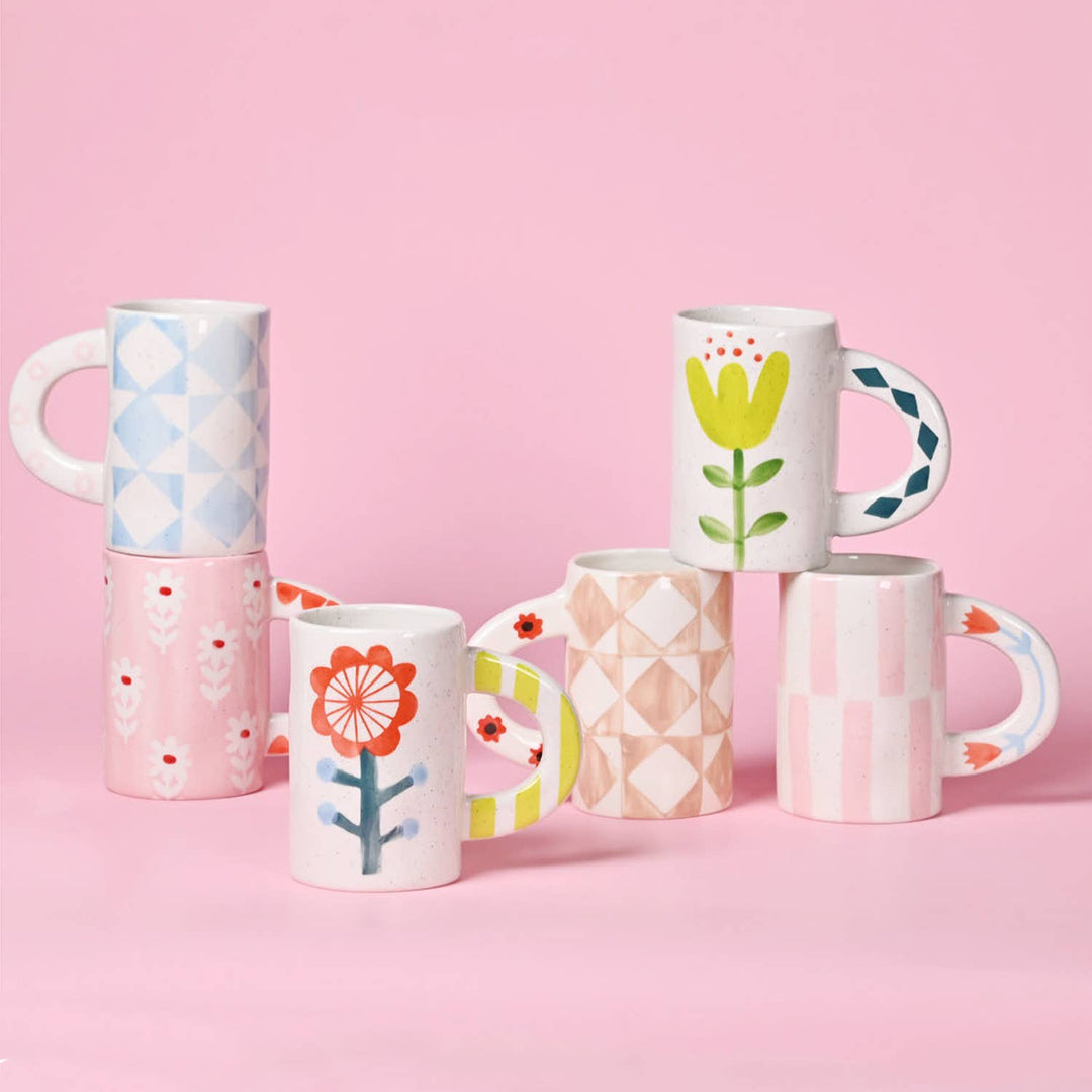 Hand-painted Stoneware Ceramic Mug, Red Wheel Flower CG228