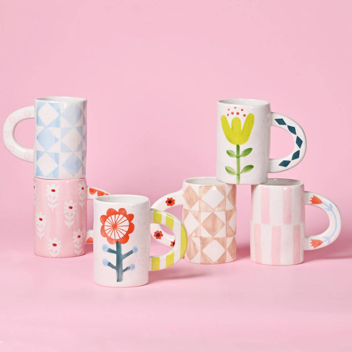 Hand-painted Stoneware Ceramic Mug, Red Wheel Flower CG228