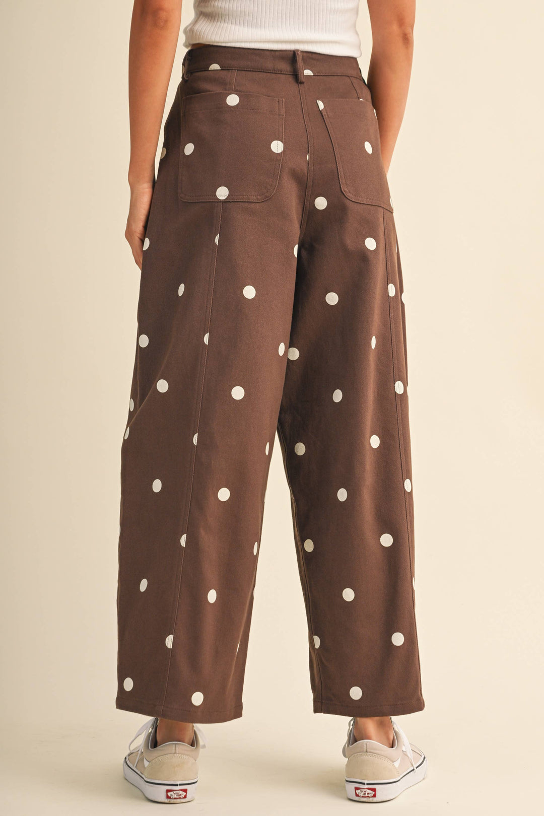 IP1390 POLKADOT STRETCH TWILL MID WAIST BARREL PANTS