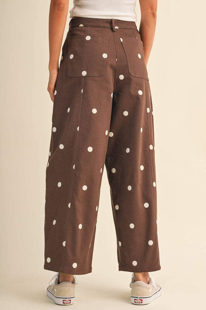 IP1390 POLKADOT STRETCH TWILL MID WAIST BARREL PANTS