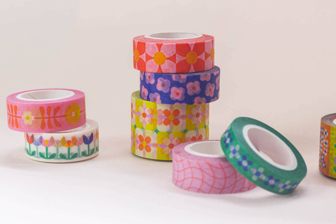 Primrose Party 15mm • Retro Scattered Flowers Washi Tape MD22