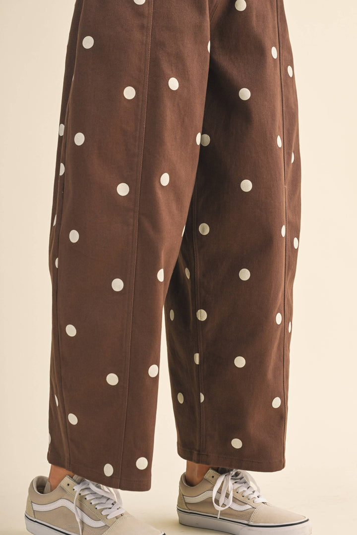 IP1390 POLKADOT STRETCH TWILL MID WAIST BARREL PANTS