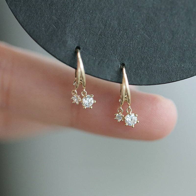 Dual Row Split CZ Drop Hoop Earrings in 925 Sterling Silver