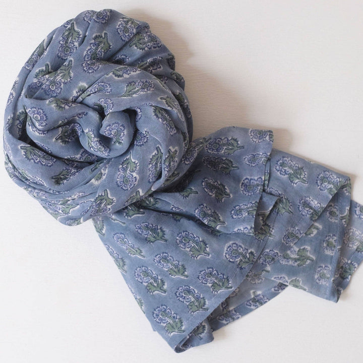Malin Blue Block Printed Scarf GMS23
