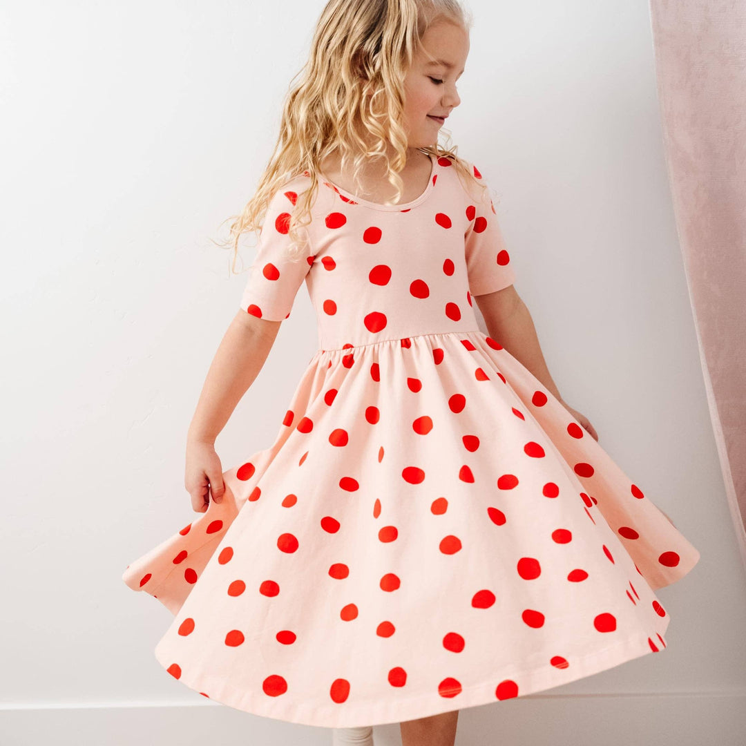 The Short Sleeve Ballet Dress in Blush Dot AM32