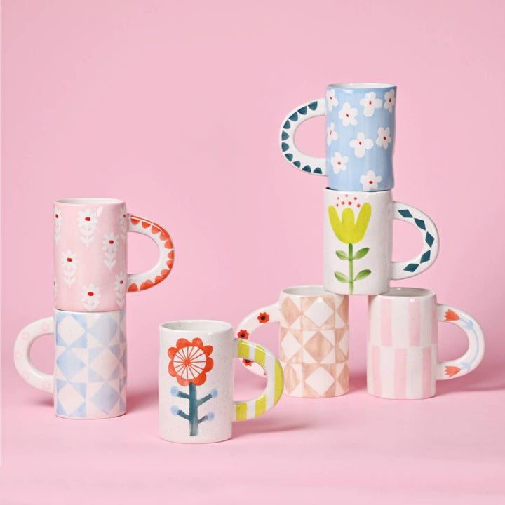Hand-painted Stoneware Ceramic Flower Mug, Blue Flower CG229