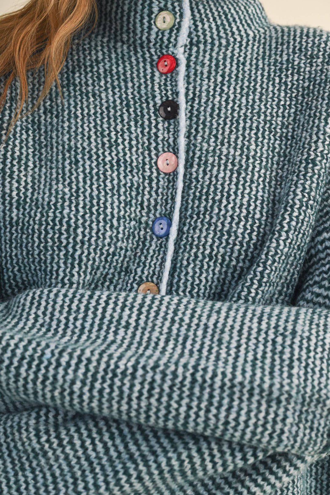 STRIPED SWEATER CARDIGAN WITH COLORFUL BUTTONS MS112