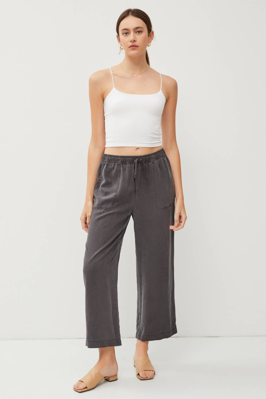 TENCEL DRAWSTRING WIDE LEG PANTS BC234