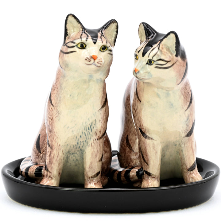 SP9128 SALT AND PEPPER SHAKER Tabby and black ceramic tray