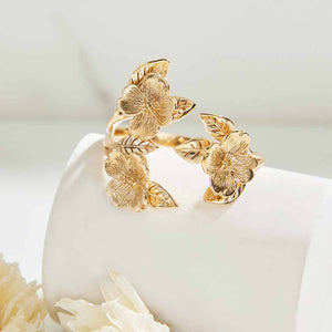 Adjustable Dogwood Flower and Leaf Ring NN06