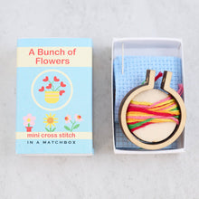Load image into Gallery viewer, Bunch Of Flowers Mini Hoop Cross Stitch Kit In A Matchbox