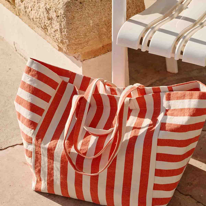 ELISA TOTE BAG STRIPES GREIGE / TOMATO