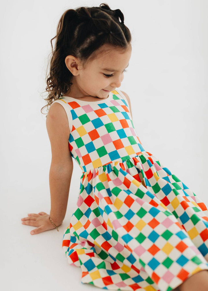 Sleeveless Twirl Dress in Party Checkers GAK22