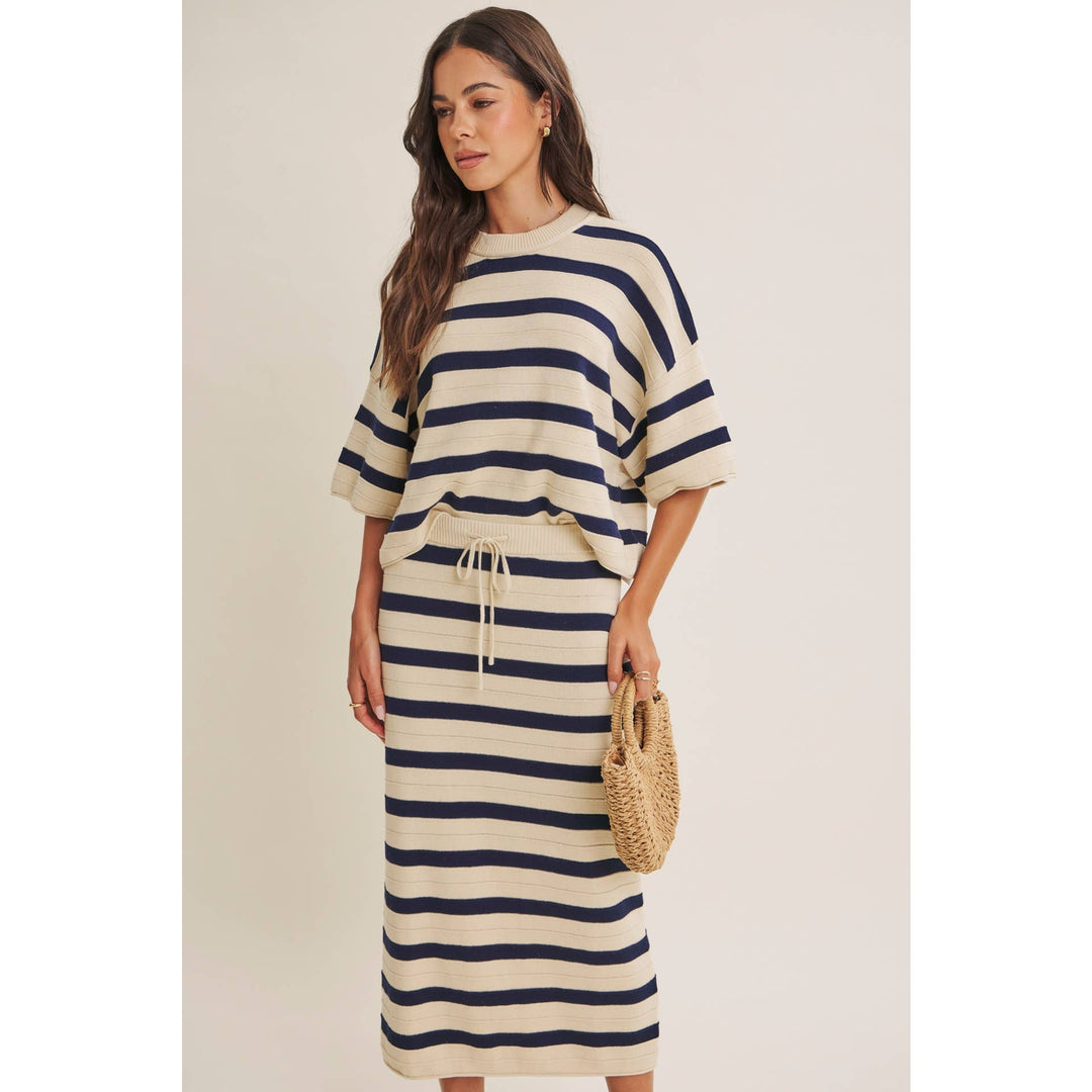WEEKEND IN CANNES SOFT DRAPE COTTON STRIPE RELAXED SWEATER FB289