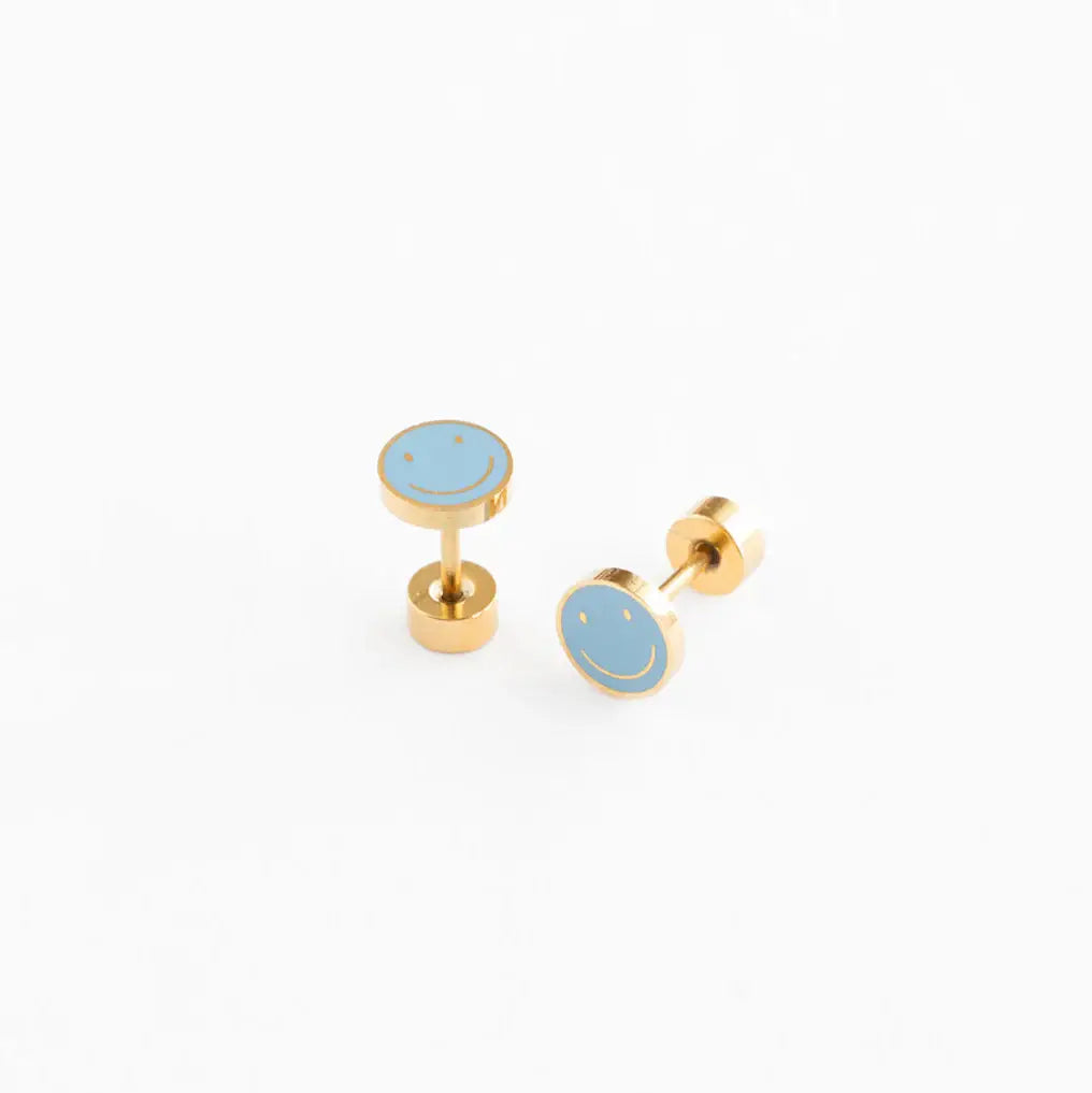 Smile Stud Earrings - Hypoallergenic, Flat Back, Girl Gift PPE27