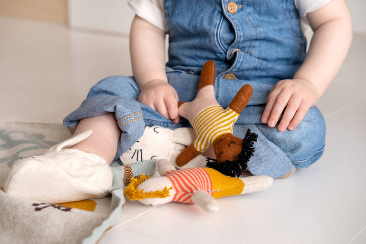 Cotton Knit Baby Rattle Toy: Buddy Red