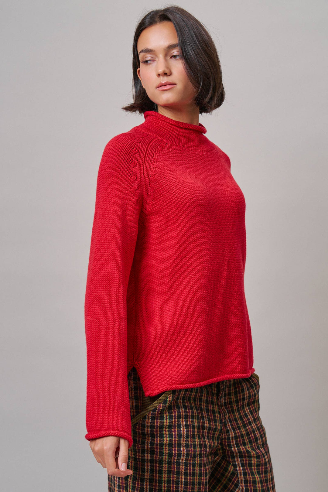 Striped Mock Neck Cotton Knit Sweater
