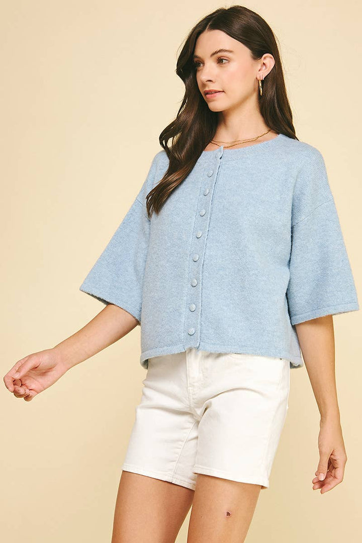 BUTTON DOWN SHORT SLEEVE SWEATER - PN652
