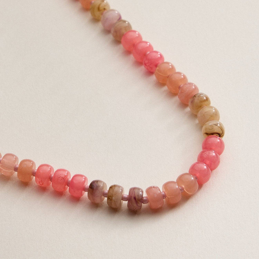 Gradient Color Round Disc Beaded Necklace DMT