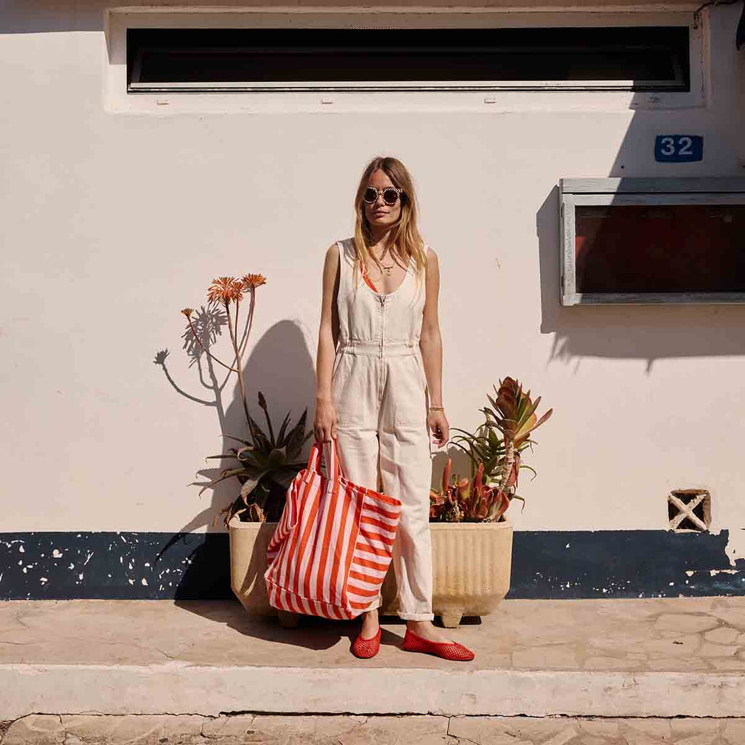 ELISA TOTE BAG STRIPES TOMATO / CANDY PINK