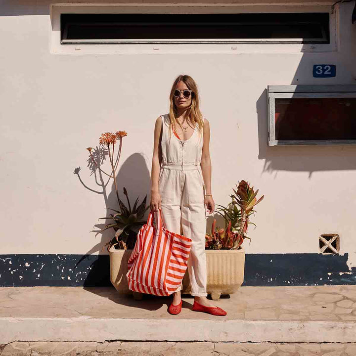 ELISA TOTE BAG STRIPES TOMATO / CANDY PINK