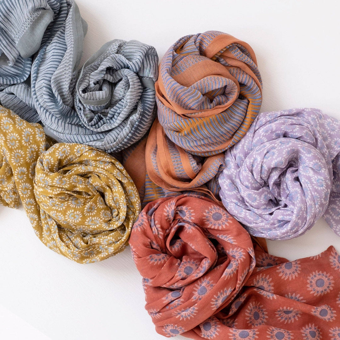 Marta Ochre Block Printed Scarf GMS26