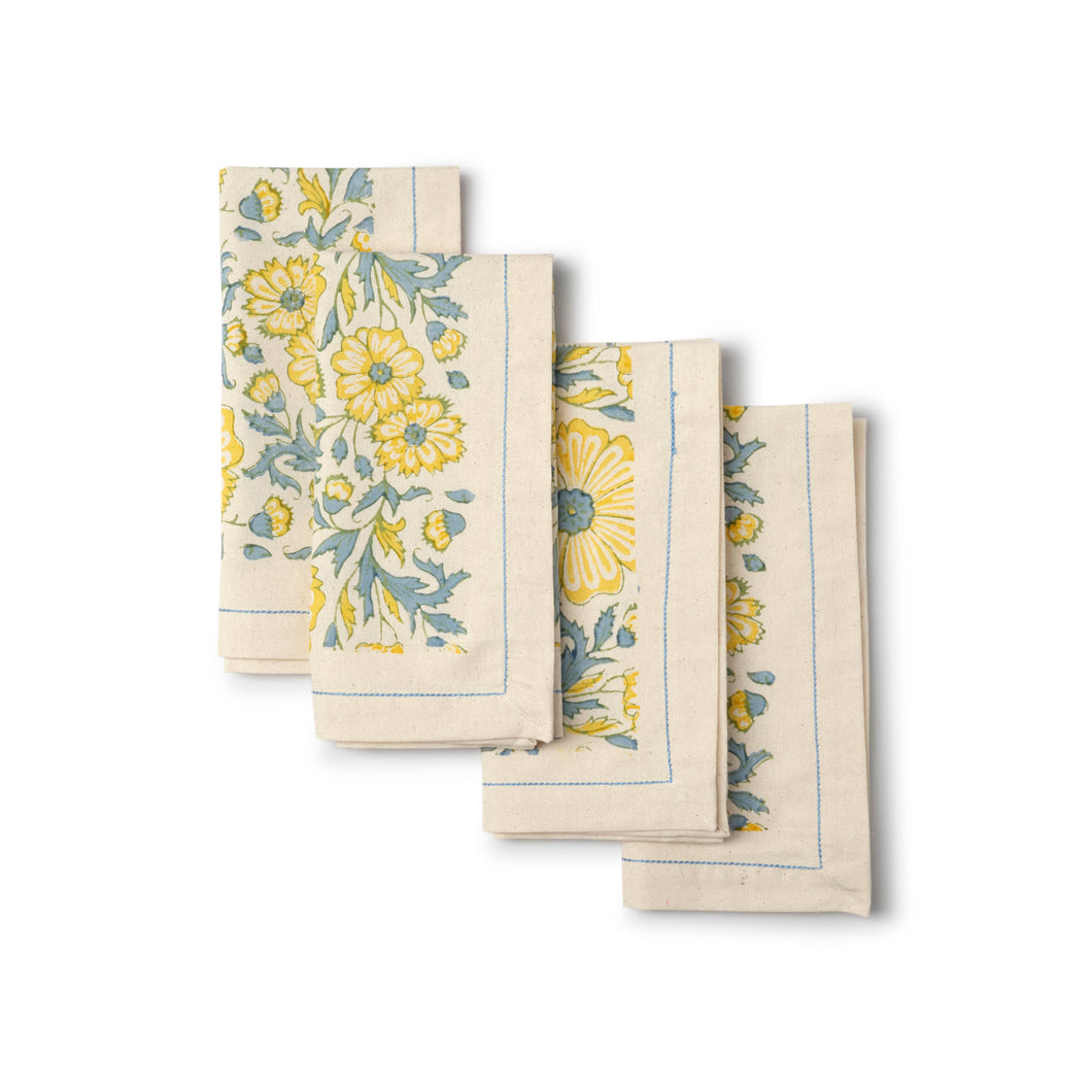 BLOOM WHEAT Napkin (set of 4), Hand Block Printed Cotton