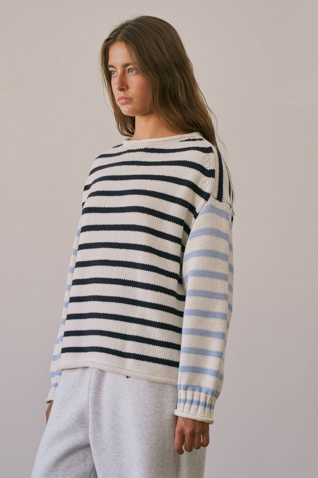 BSW4038 Stripe Oversized Rollup Heavyweight Sweater