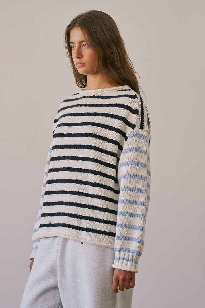 BSW4038 Stripe Oversized Rollup Heavyweight Sweater