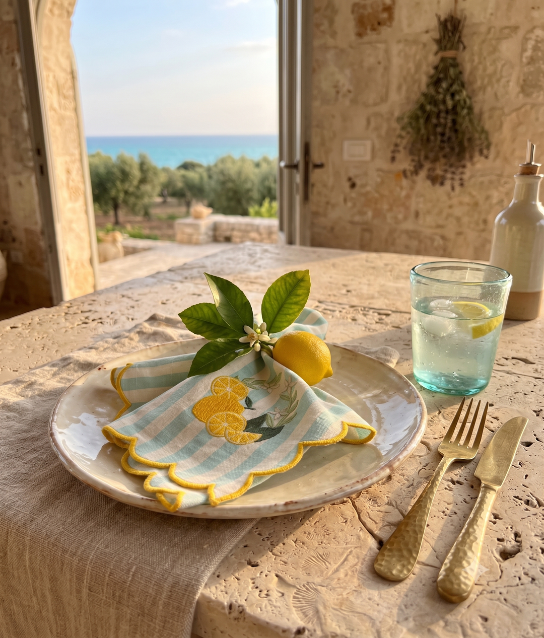 Lemon Harvest Embroidered Dinner Napkins, Set of 4