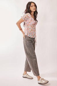 PATCH POCKET WIDE LEG CULOTTE DENIM BARREL PANTS