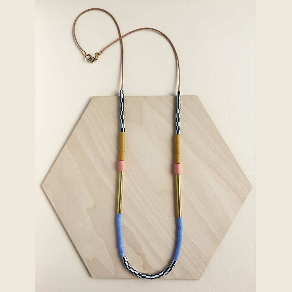 Colourblock Necklace - Mustard &amp; Pink LAN5