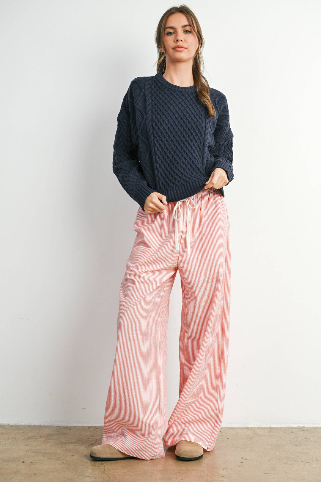 Fall Casual Solid Cable Knit Sweater - BMW719
