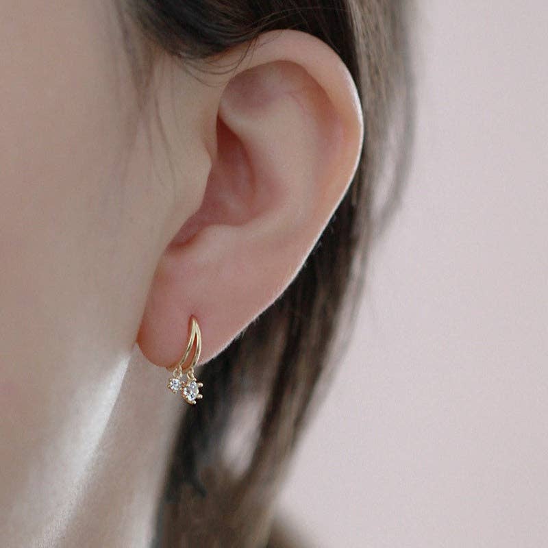 Dual Row Split CZ Drop Hoop Earrings in 925 Sterling Silver