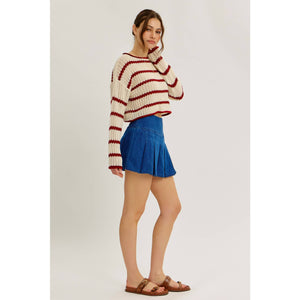 LAID BACK STAPLE STRIPE COTTON SWEATER WITH CONTRAST TRIM
