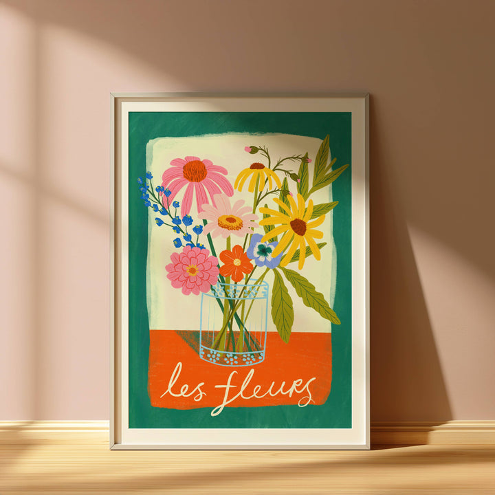 Les Fleurs Art Print | Floral vase art print | Colourful art
