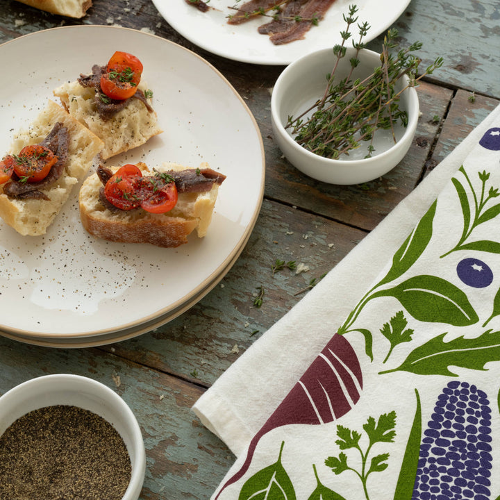 Purple Farmers Market Tea Towel | Cotton Flour Sack Towel