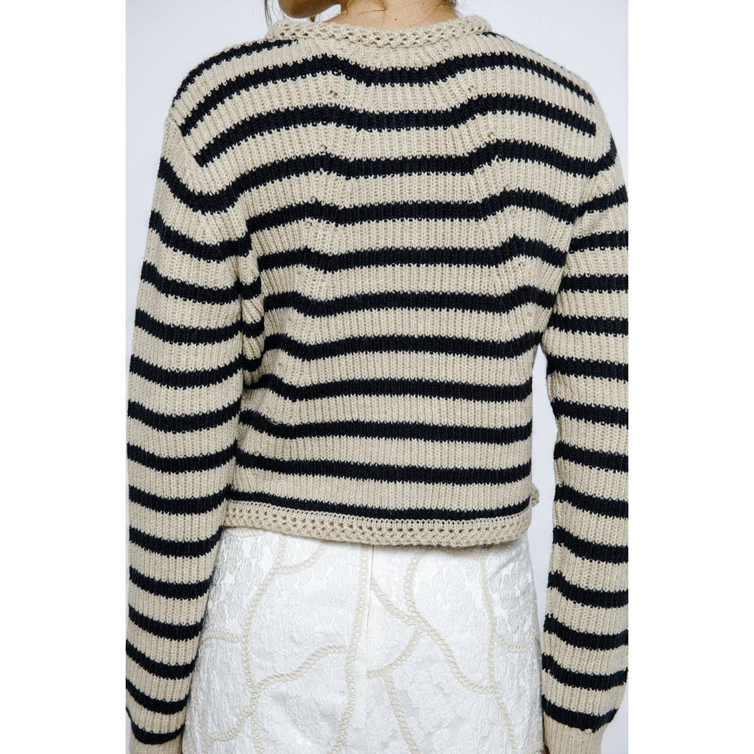 JT944- NAUTICAL STRIPED RIBBED THICK KNIT CARDIGAN